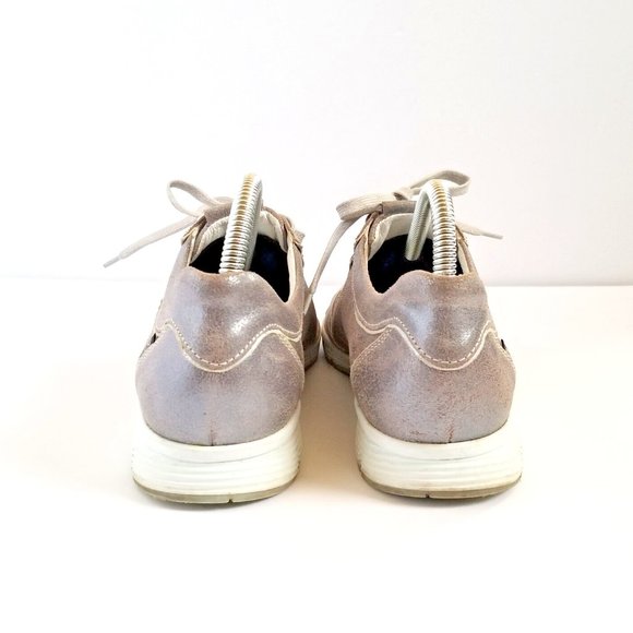 MEPHISTO Yael Metallic Gold Leather Sneakers US 9 UK 6.5 Lace Up Glittery - Picture 10 of 13